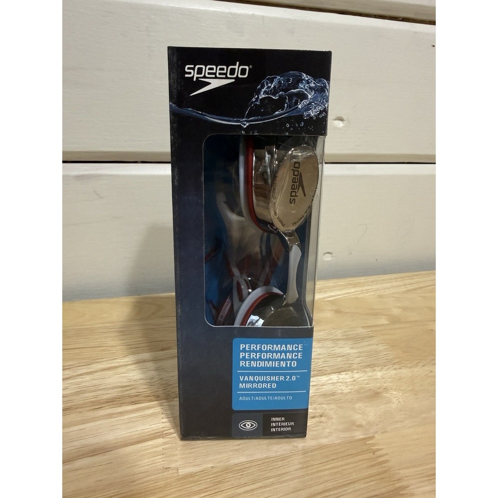 NEW Speedo Performance  Vanquisher 2.0 Mirrored Goggles SWIMMING Red TRIM Adult